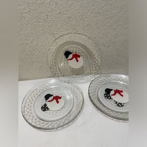 Set of 6 VGC ARCOROC made in France Glass Snowman Salad Dessert Plate 8” G19